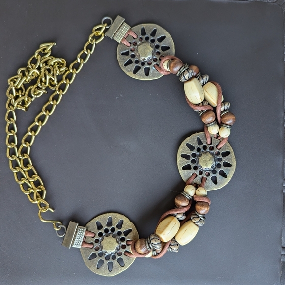Vintage 90s Boho Western Beaded Medallion Chain Belt Festival - Picture 1 of 9